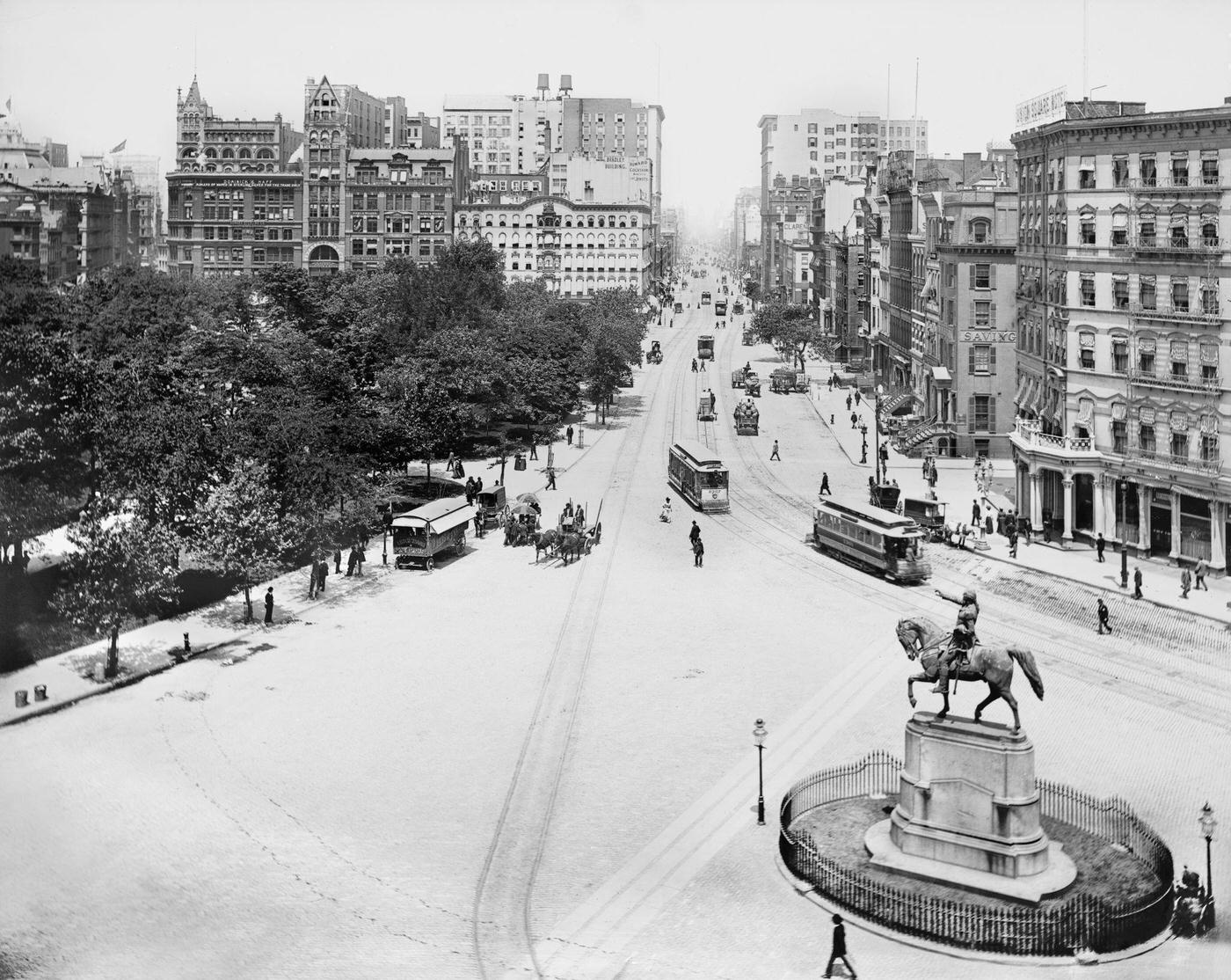 High Angle View of Union Square Looking North toward Union Square West and Park Avenue South, New York City, 1900