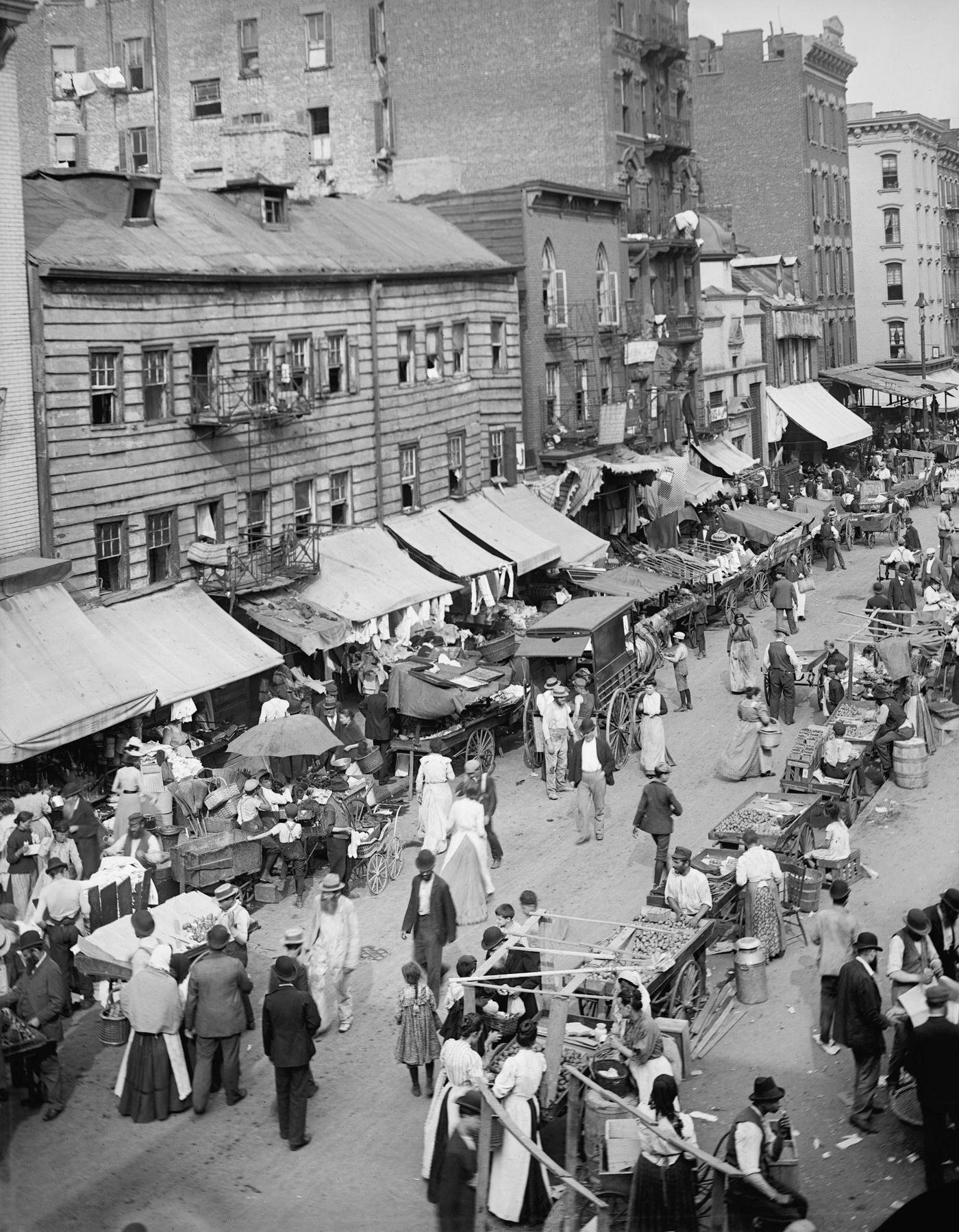 Jewish Markets On Busy Street, Lower East Side, New York City, 1904
