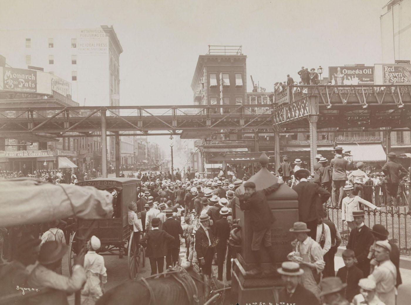 Crowd Watching Fire Fighters At 6Th Avenue And 32Nd Street, New York, New York, Early 1900S.