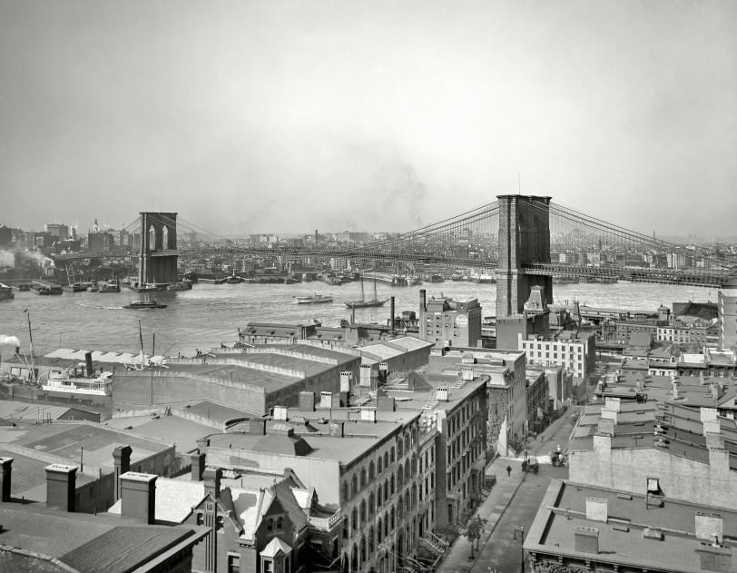 Manhattan, East River And Brooklyn Bridge From Brooklyn, 1904