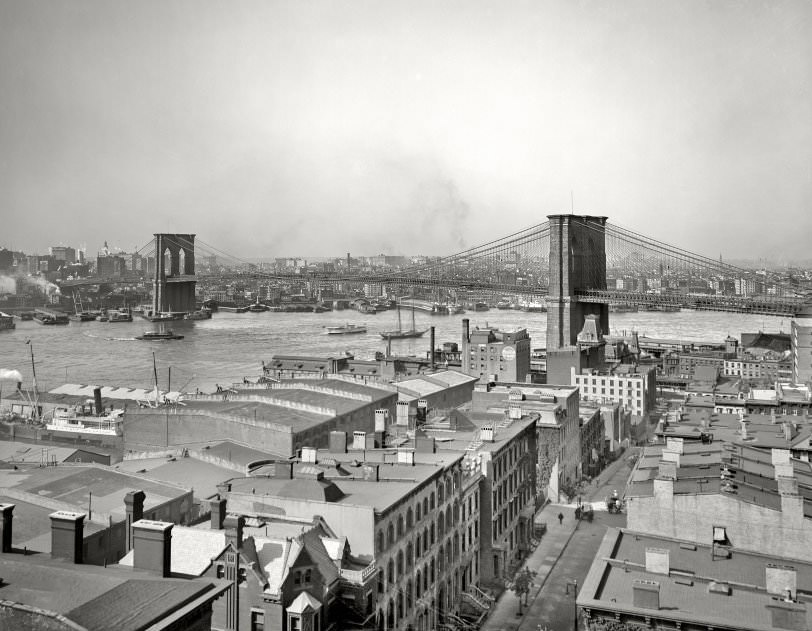 Manhattan, East River and Brooklyn Bridge from Brooklyn, 1904