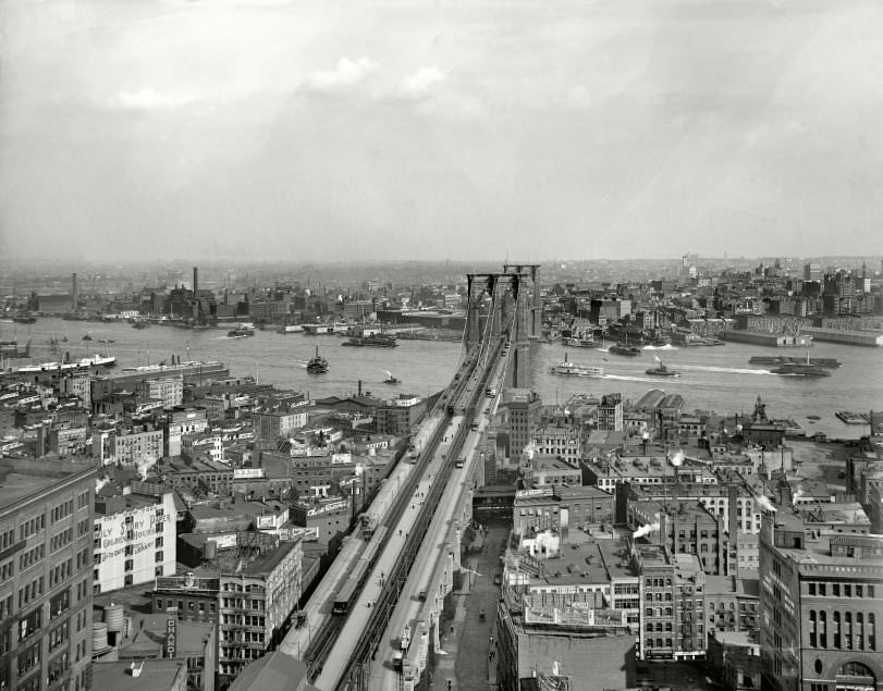 East River And Brooklyn Bridge From Manhattan, 1903