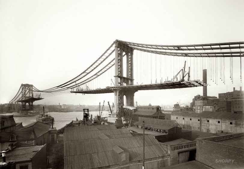 Manhattan Bridge, Construction, 1909