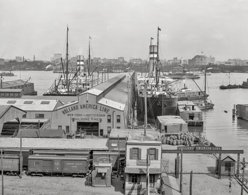 Holland America Piers With View Of Manhattan Across Hudson River, New York City, 1905