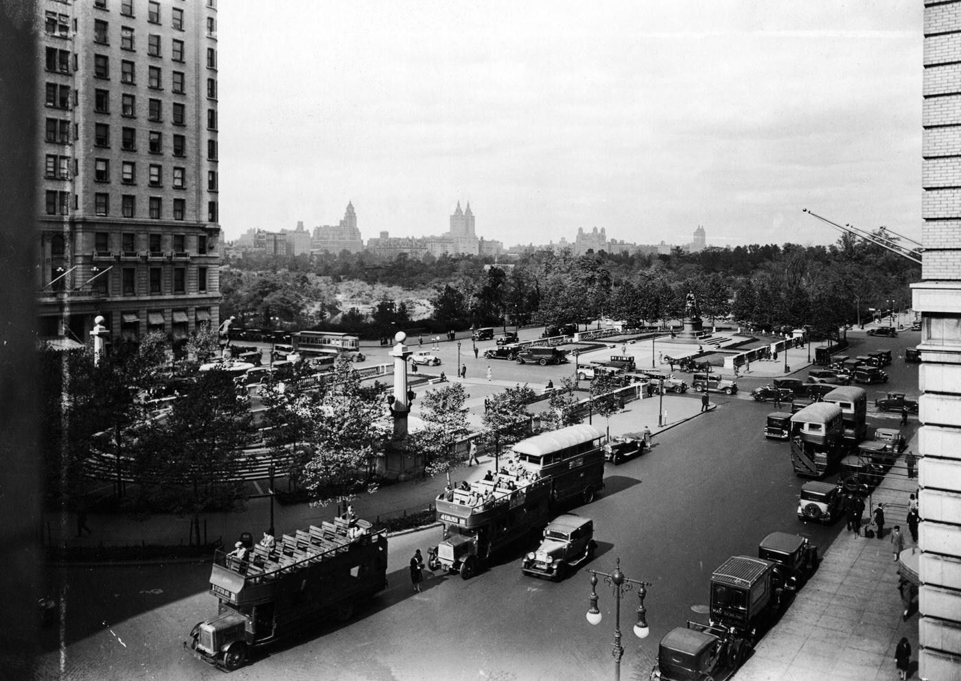 View of Central Park from South West Corner Looking North, Plaza Hotel Visible, New York City, Circa 1900s