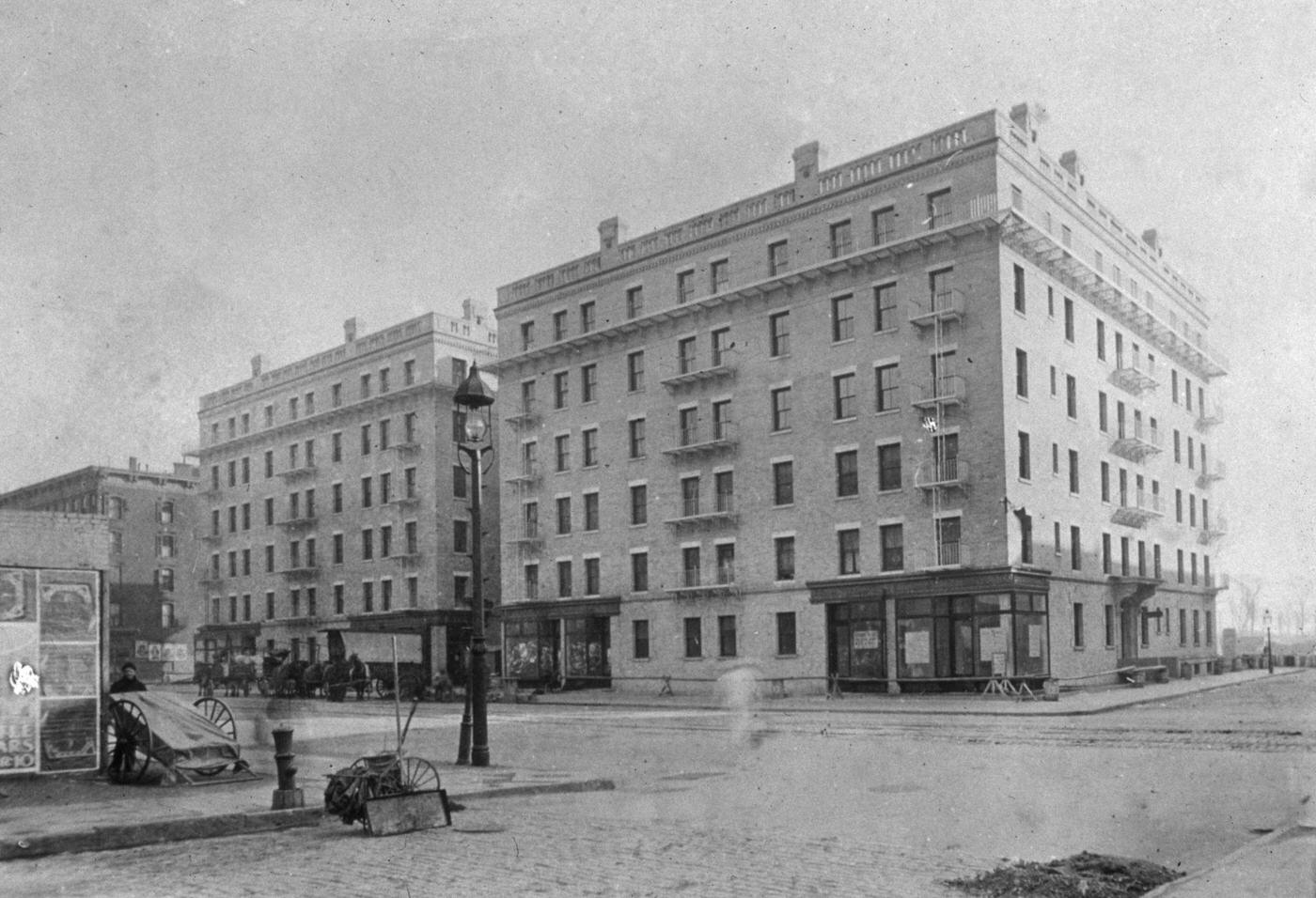 Exterior View of Battle Row, City and Suburban Homes Company's New Model Tenement, First Avenue and 68th Street, Manhattan, New York City, 1900