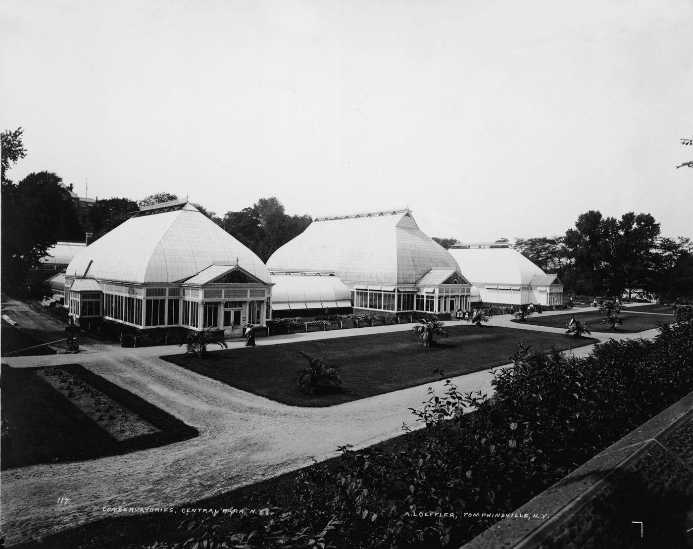 Pedestrians by the Conservatories in Central Park, New York City, 1900s