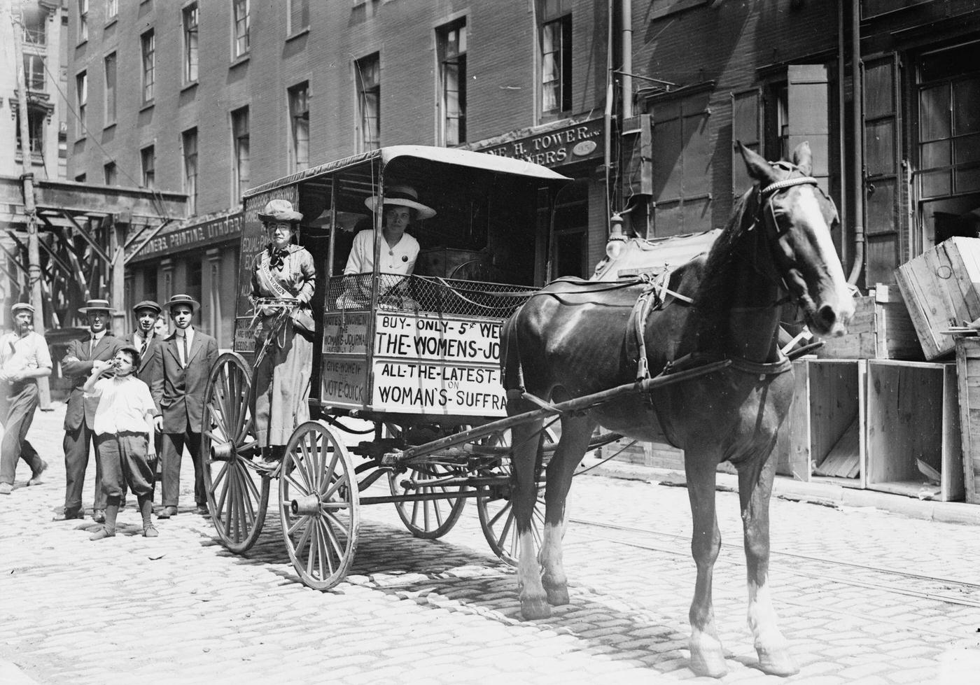 Horse-Drawn Women's Suffrage Cart on its Way to Boston, New York City, circa 1900