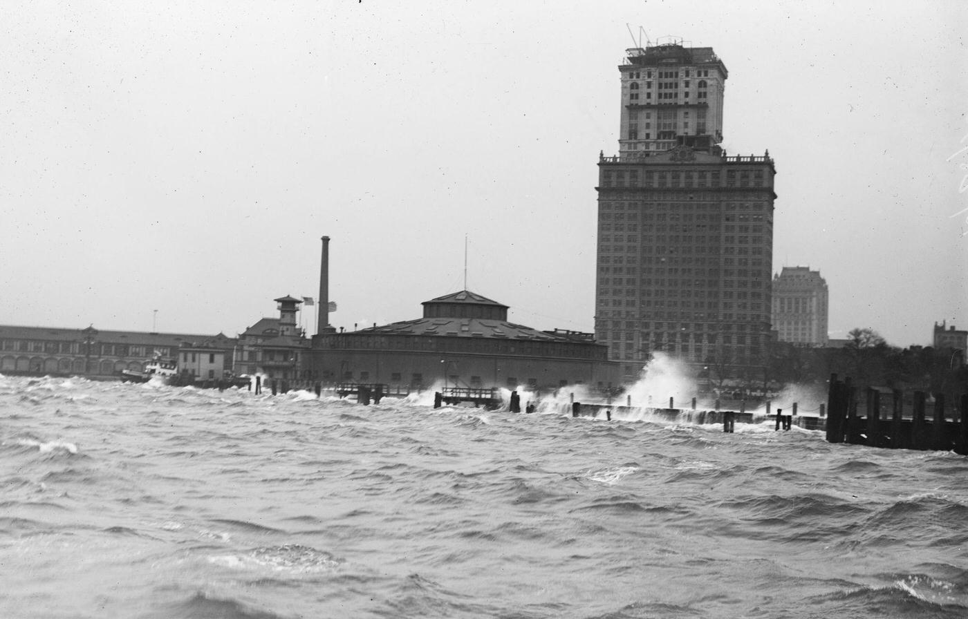 Battery in Manhattan, New York City, Buffeted by Ocean Waves, circa 1900