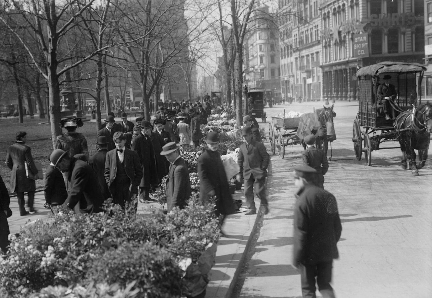 Buying Easter Flowers in Union Square, New York City, circa 1900