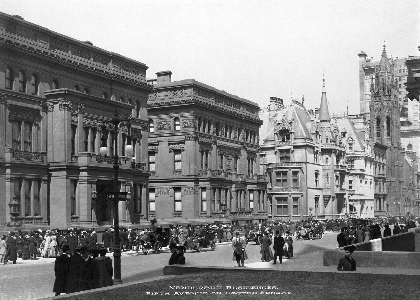 Fifth Avenue and 51st Street, Vanderbilt Mansions on Easter, New York City, 1900s