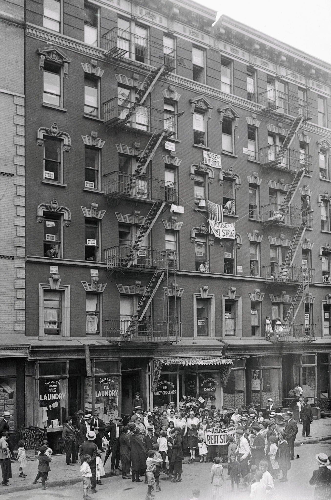 Striking Tenants Outside Their Harlem Building, New York City, 1919