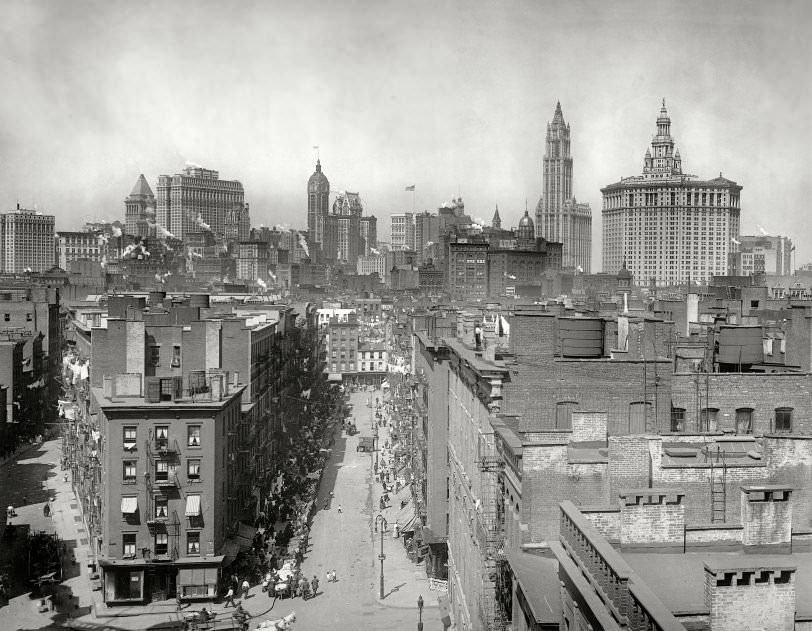 Manhattan Skyline, 1915. New York City Skyline From Manhattan Bridge.