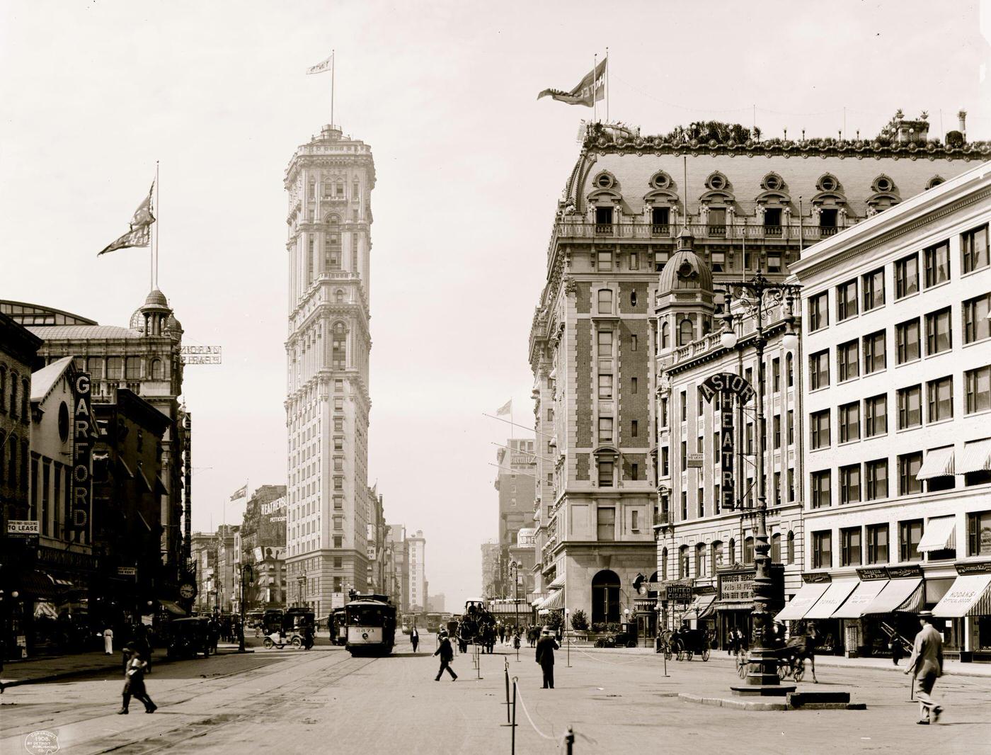 Longacre Square, Now Named Times Square, Theaters, Shops, Hotels