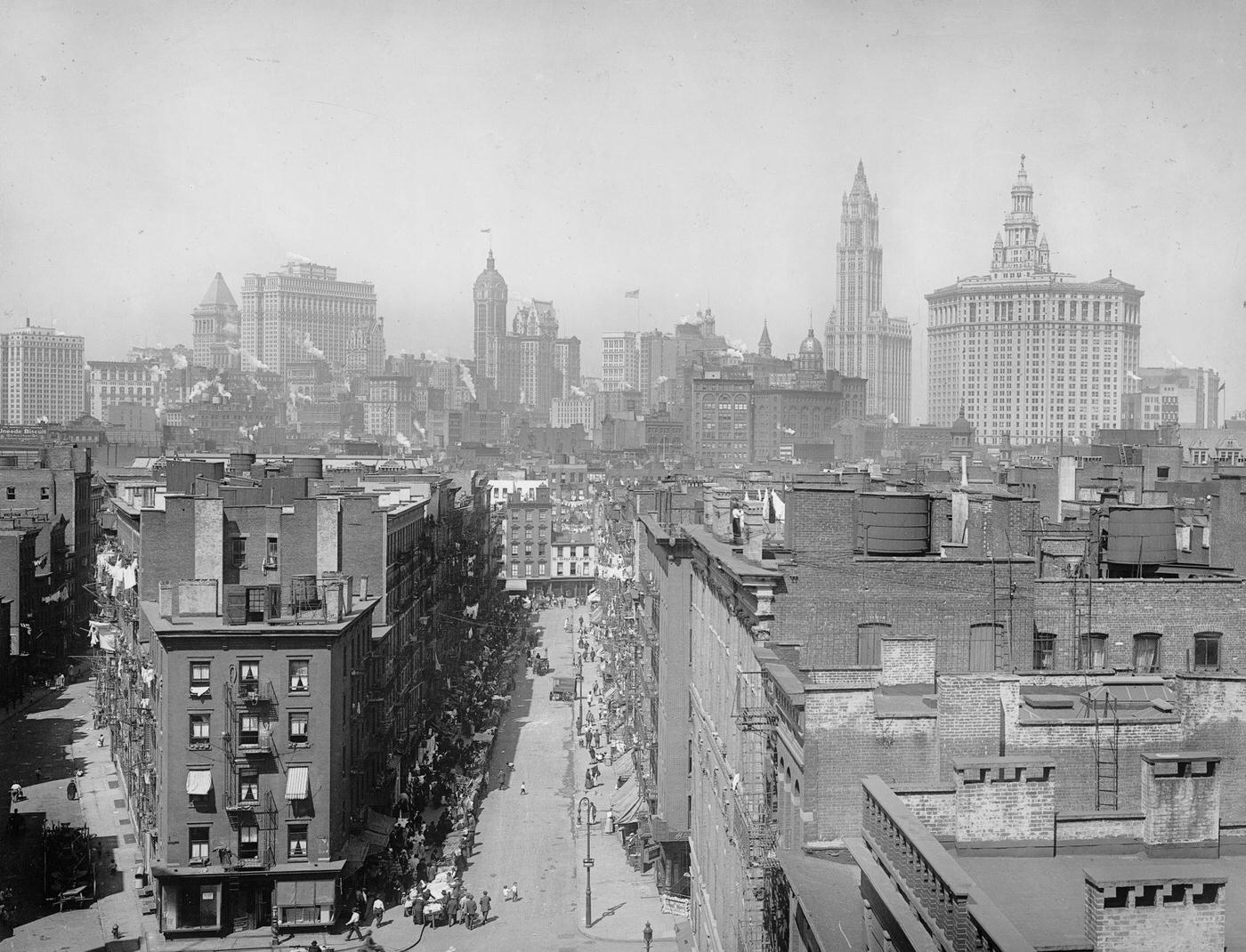 View Of Lower Manhattan, Looking Southwest Along Monroe Street, Intersection With Market Street, New York City, 1910