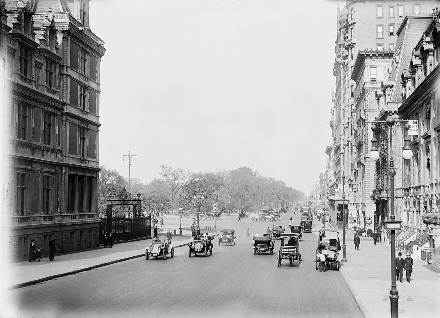Fifth Avenue At Fifty-Seventh Street, North To Central Park, New York City, Circa 1915