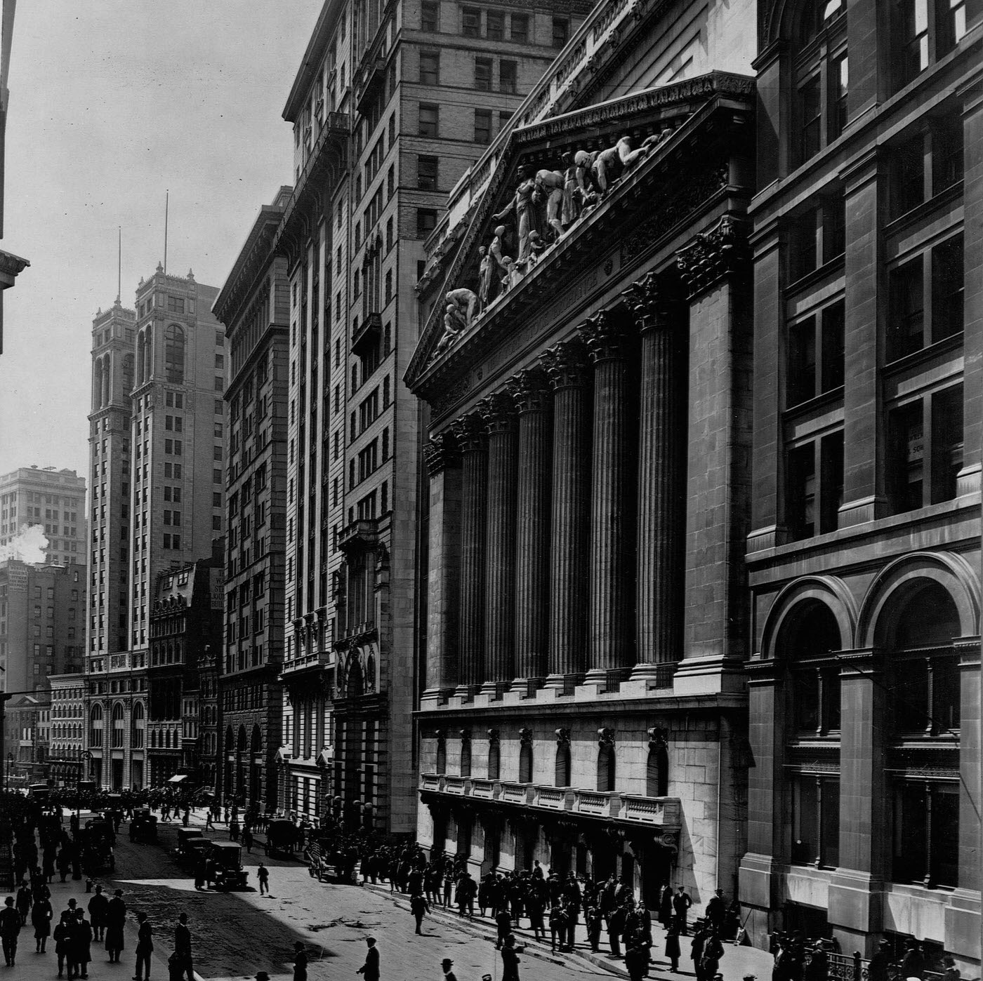 New York Stock Exchange And Surrounding Buildings, New York City, Circa 1915