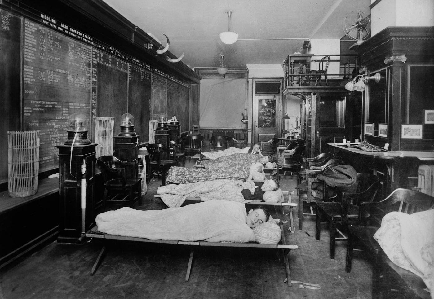 Workers Sleeping At 2Am, Broker'S Office, Wall Street, New York City, Circa 1910