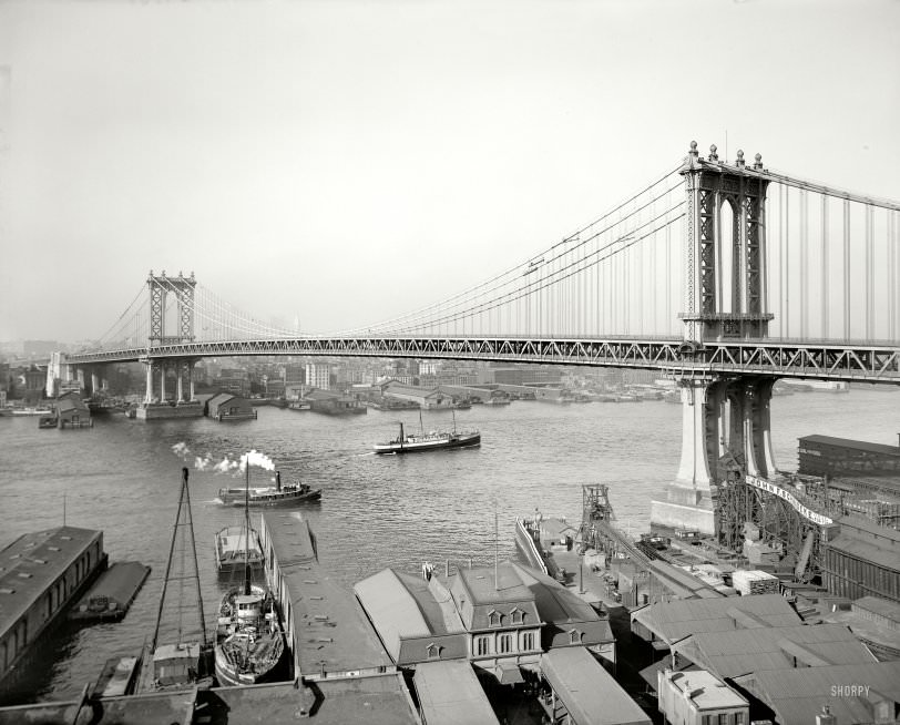 Manhattan Bridge And East River From Brooklyn, 1910