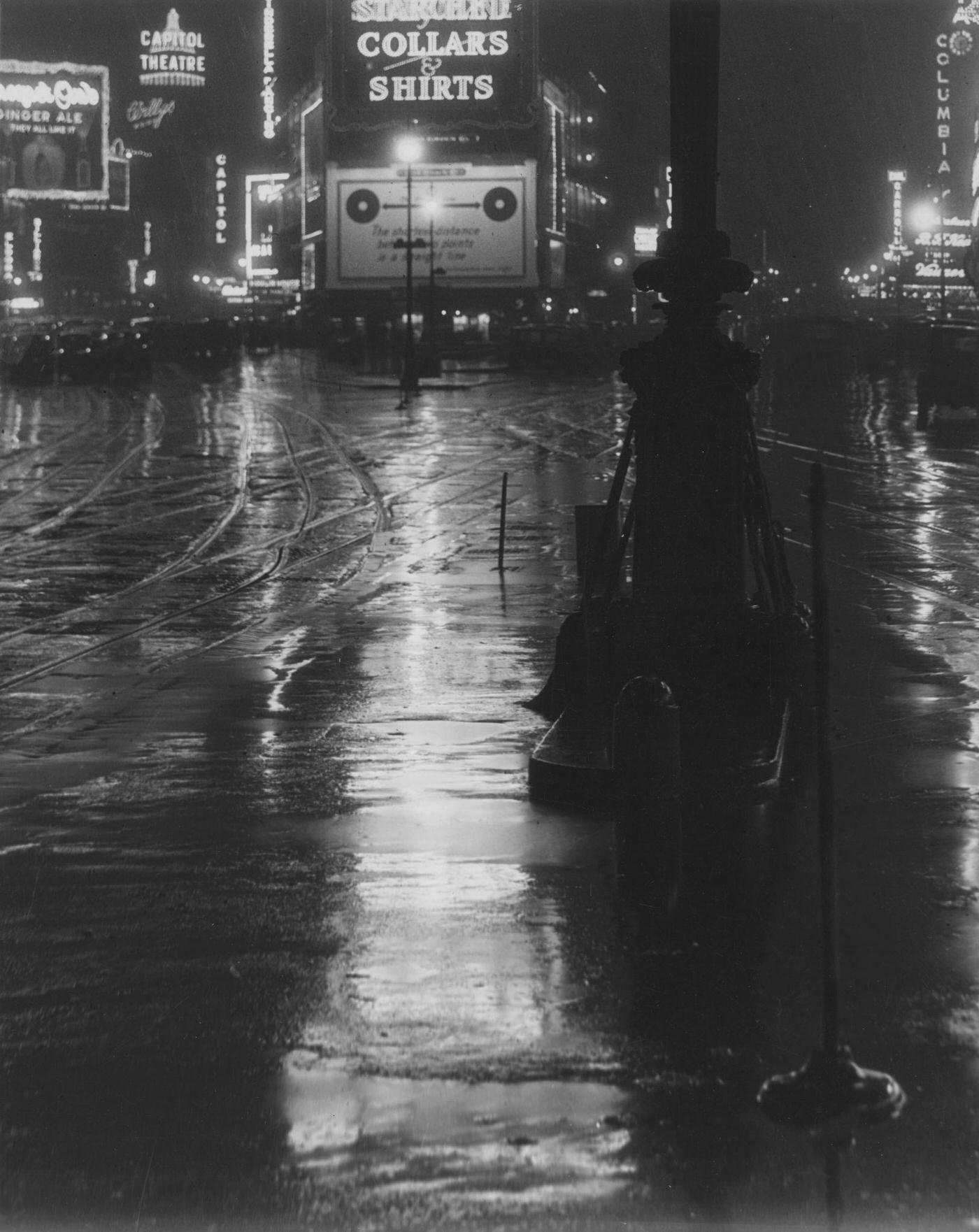 Rainy Night, View Down Towards Street At Broadway And Times Square, Manhattan, 1929