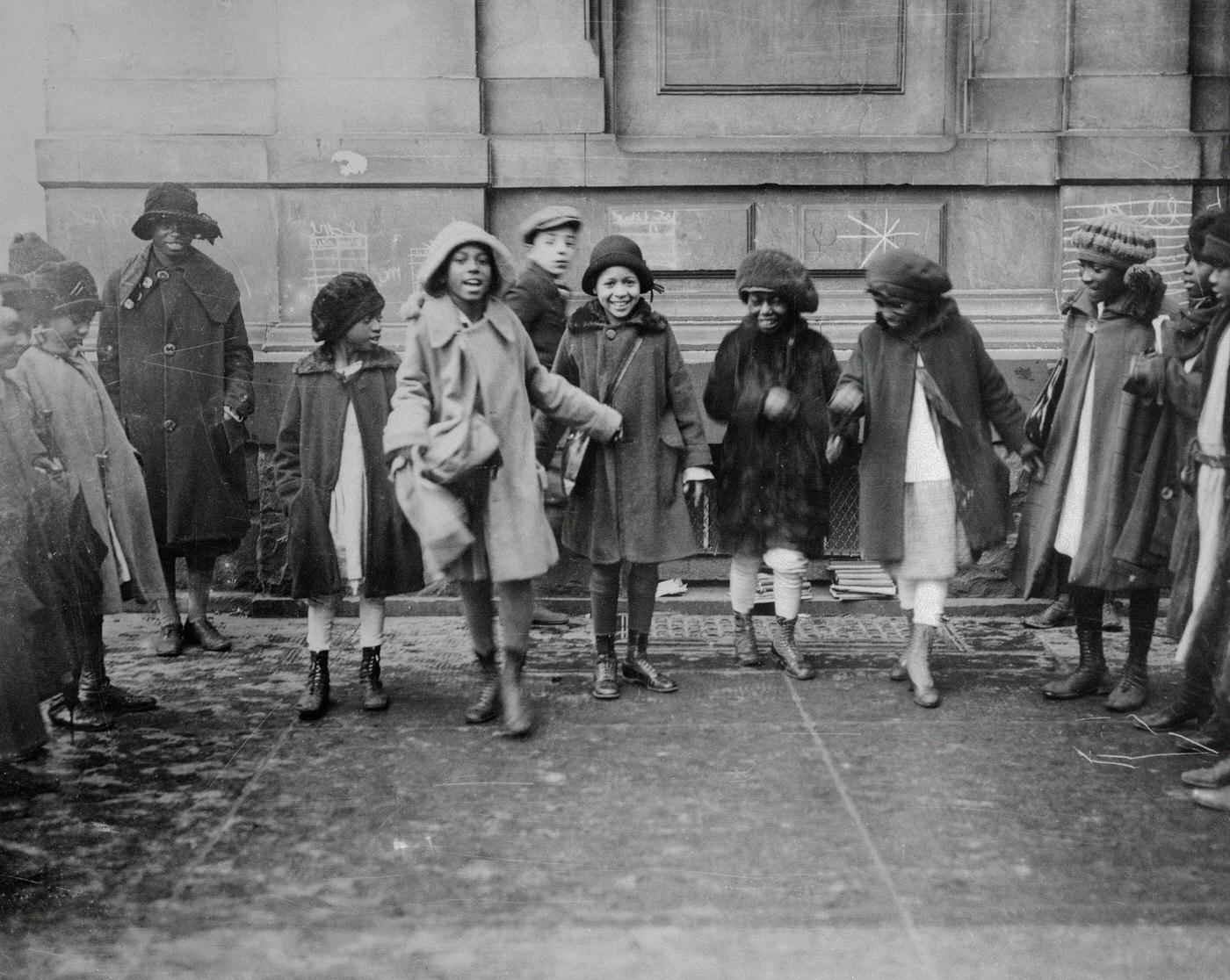 Children Standing On Street In Harlem, Playing After School, Manhattan, 1925.