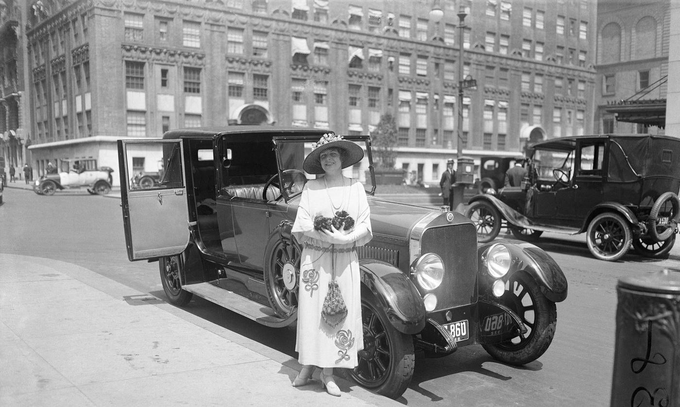 Society Woman Posing Beside Car, Park Avenue, Manhattan, 1920S.