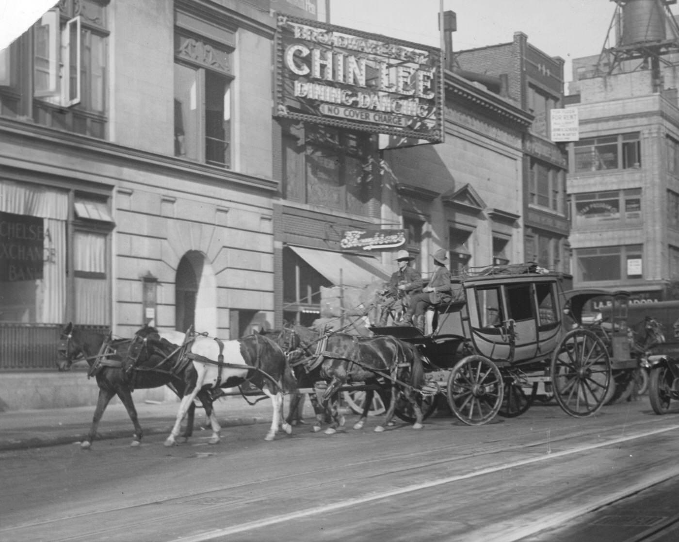 Horse Carriages In Front Of Chin Lee, East Side Of Broadway, Manhattan, 1929