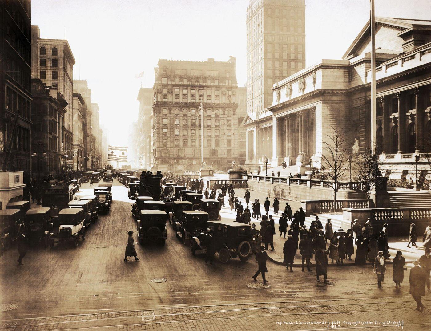 New York Public Library And 42Nd Street, Manhattan, 1922.