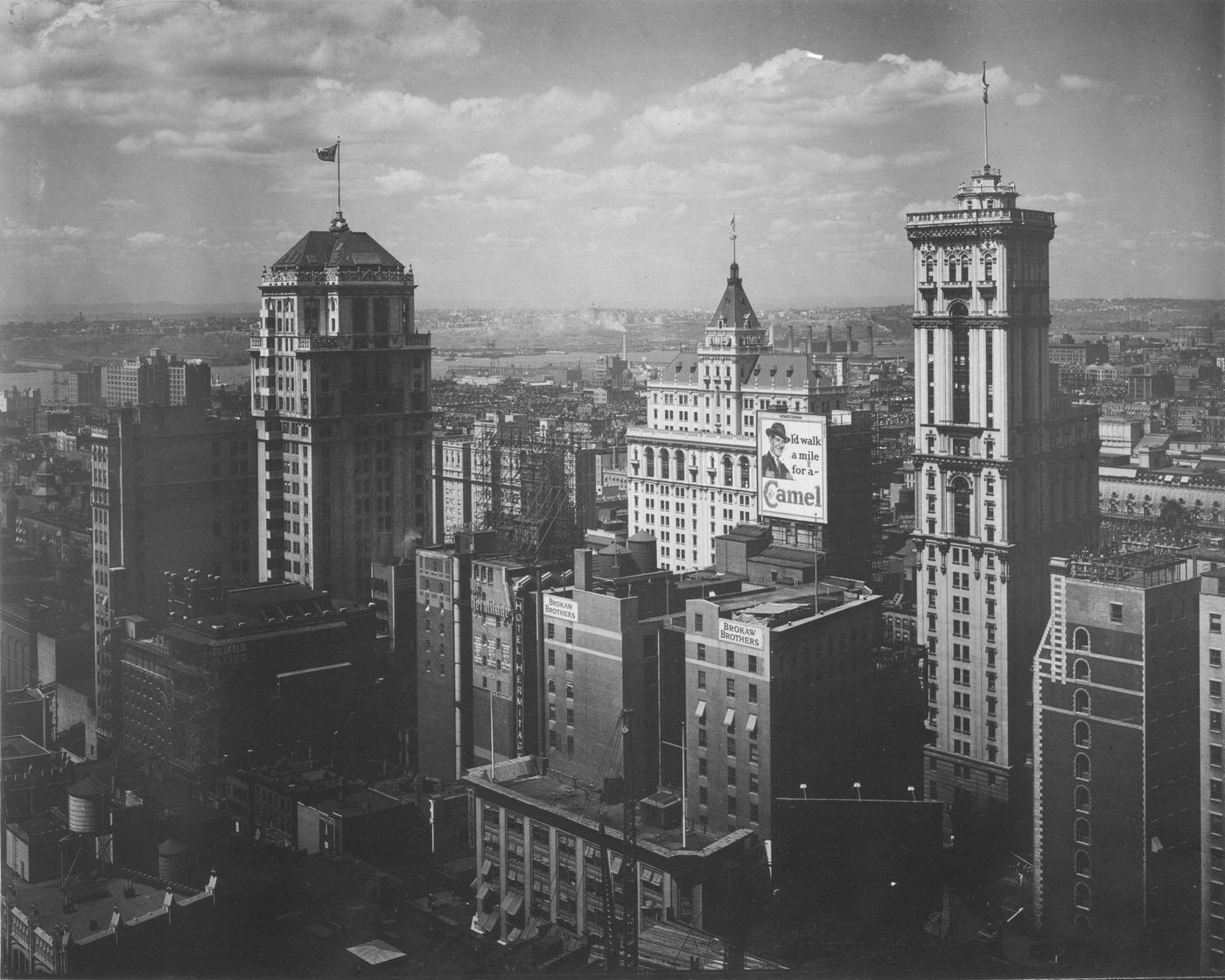 Midtown Rooftops, Including Hermitage Hotel, Camel Billboard, Manhattan, 1929.