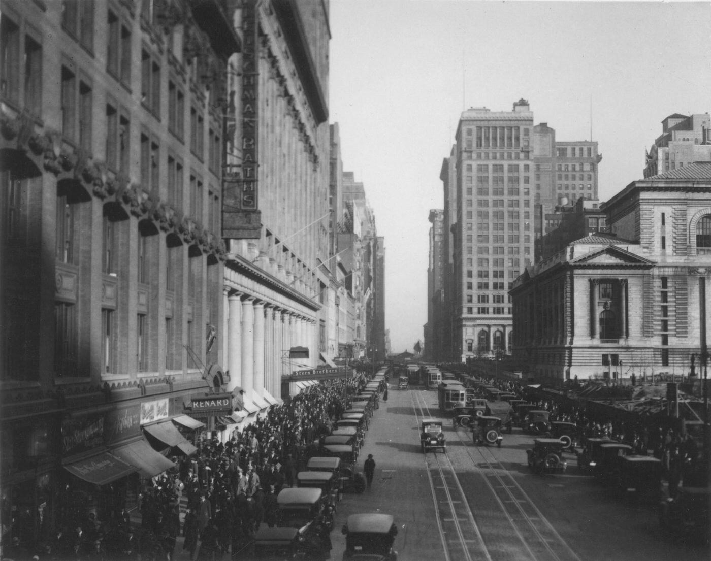 West 42Nd Street Between Fifth And Sixth Avenues, Looking East, New York Public Library On Right, Manhattan, 1929.