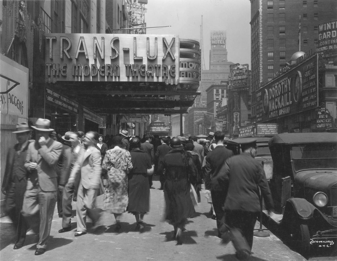 Exterior Of Trans-Lux Theatre, Broadway, Manhattan, 1929.