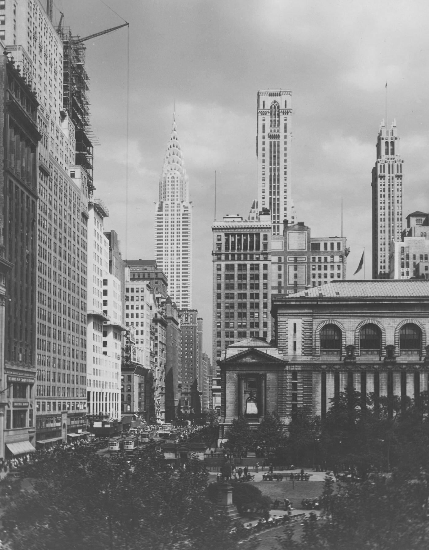 Chrysler Building &Amp;Amp; New York Public Library, Looking East From Sixth Avenue, New York City, 1929.