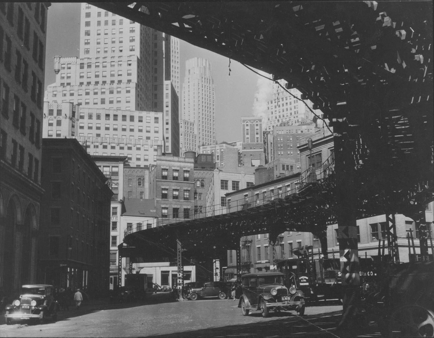 Elevated Train, Looking East On South Street, New York City, 1929.