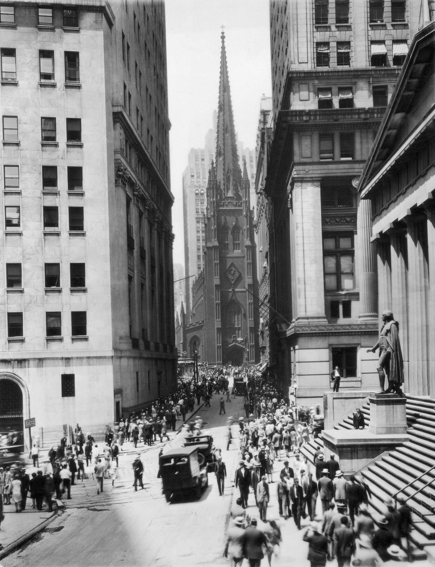 Trinity Church, Crowds On 'Black Thursday,' Wall Street, New York City, 1929.