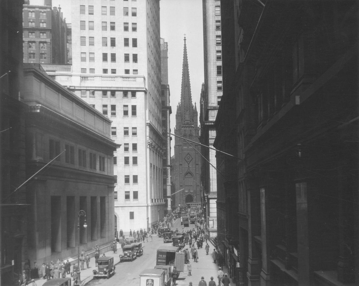 Wall Street &Amp;Amp; Trinity Church, New York City, 1929.