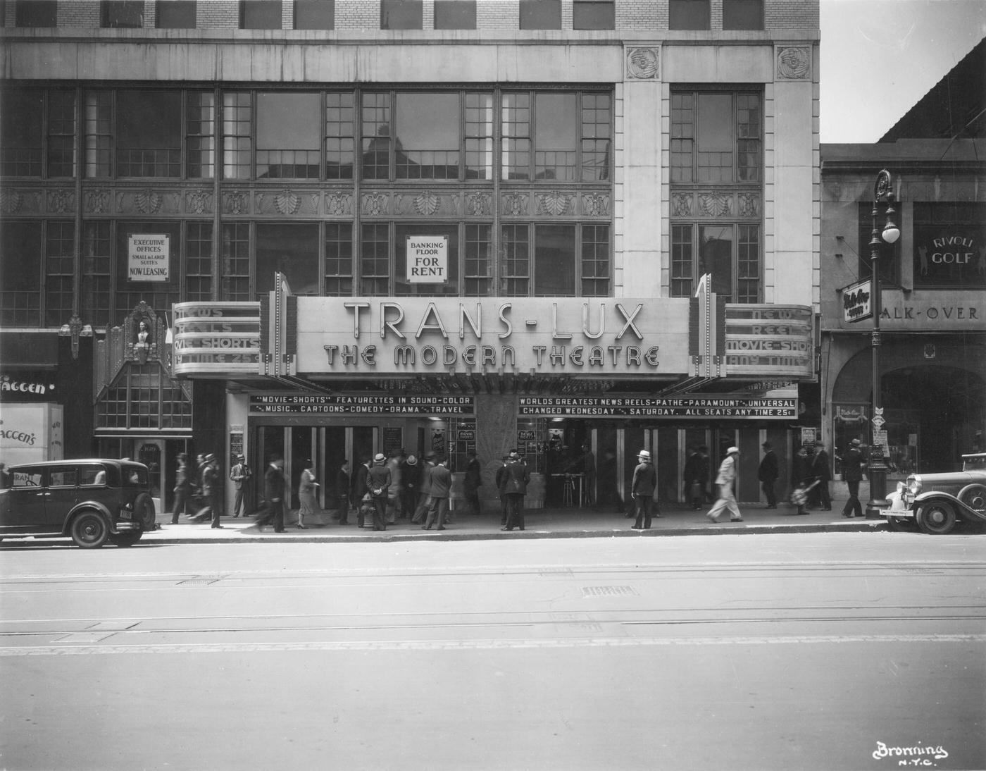 Trans-Lux Theatre, Broadway Between 49Th And 50Th Streets, New York City, 1929.