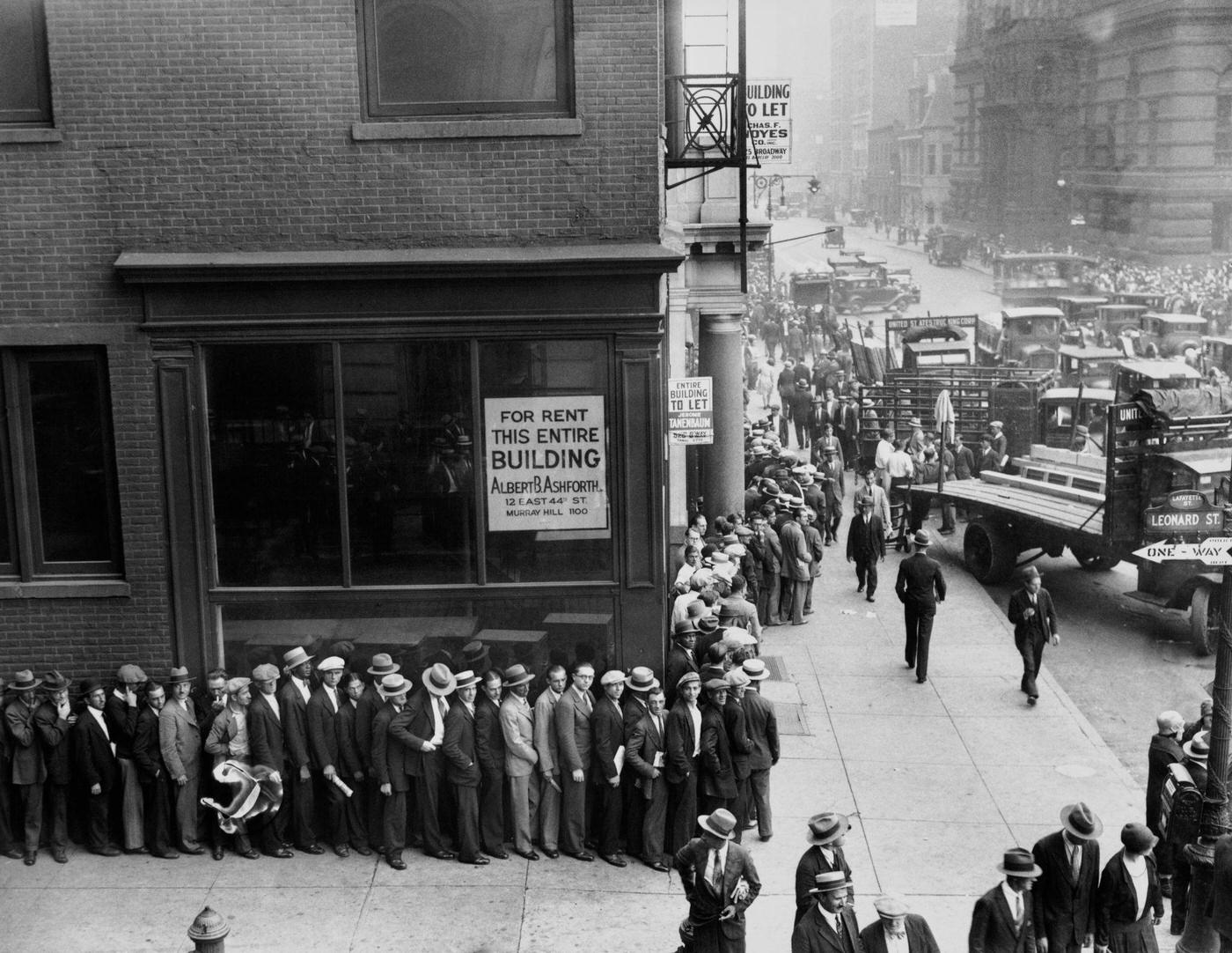 Unemployed Queue Outside Employment Agency at 60 Lafayette Street, Manhattan, 1930