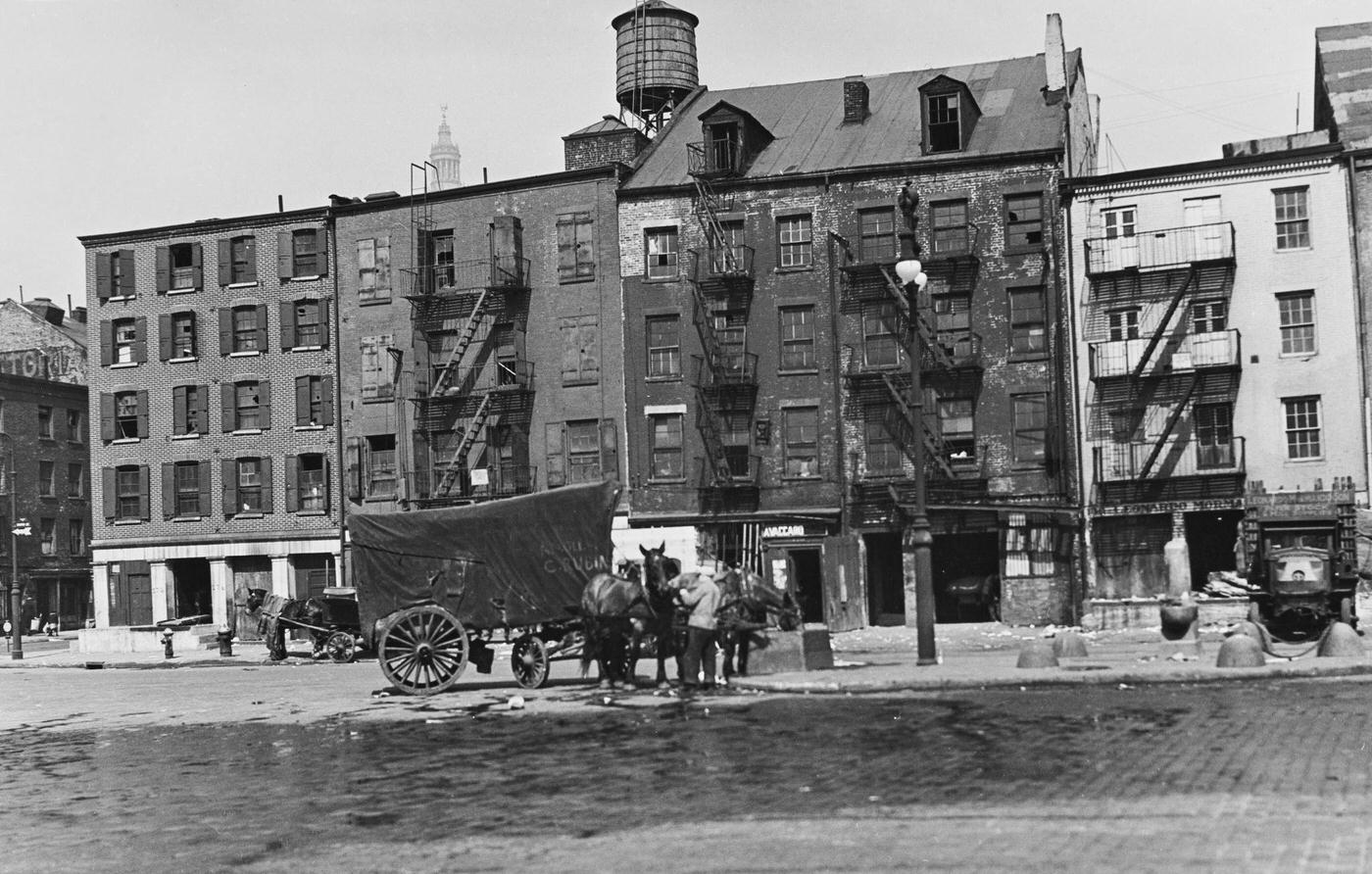 View of a Covered Horse Cart on South Street, Manhattan, 1930s