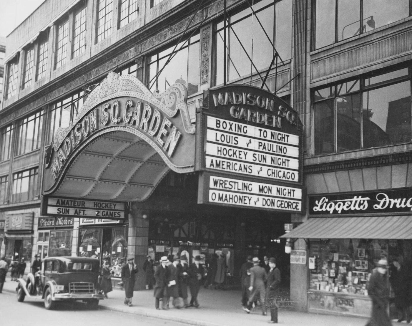 The Marquee At The Entrance To Madison Square Garden, Manhattan, 1935.