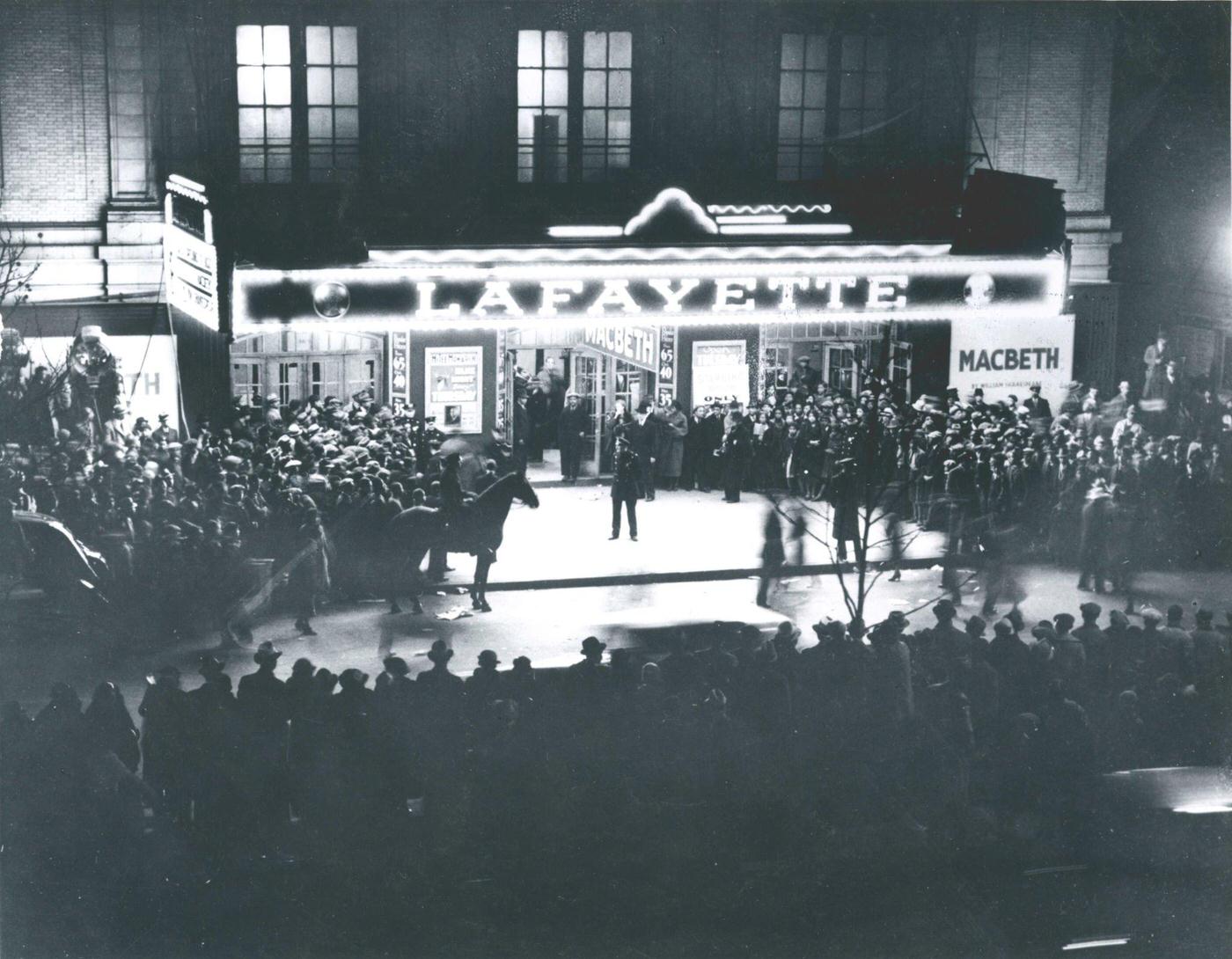 Crowd Outside the Lafayette Theatre in Harlem at the Opening of "Macbeth", Manhattan, 1936.