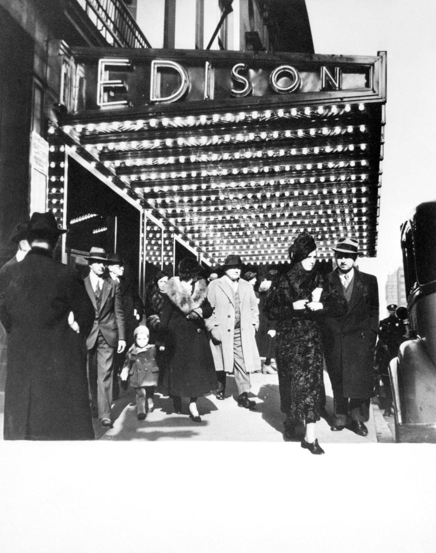 Pedestrians In Front Of Hotel Edison Marquee, Theater District West 47Th Street, Manhattan, 1930S