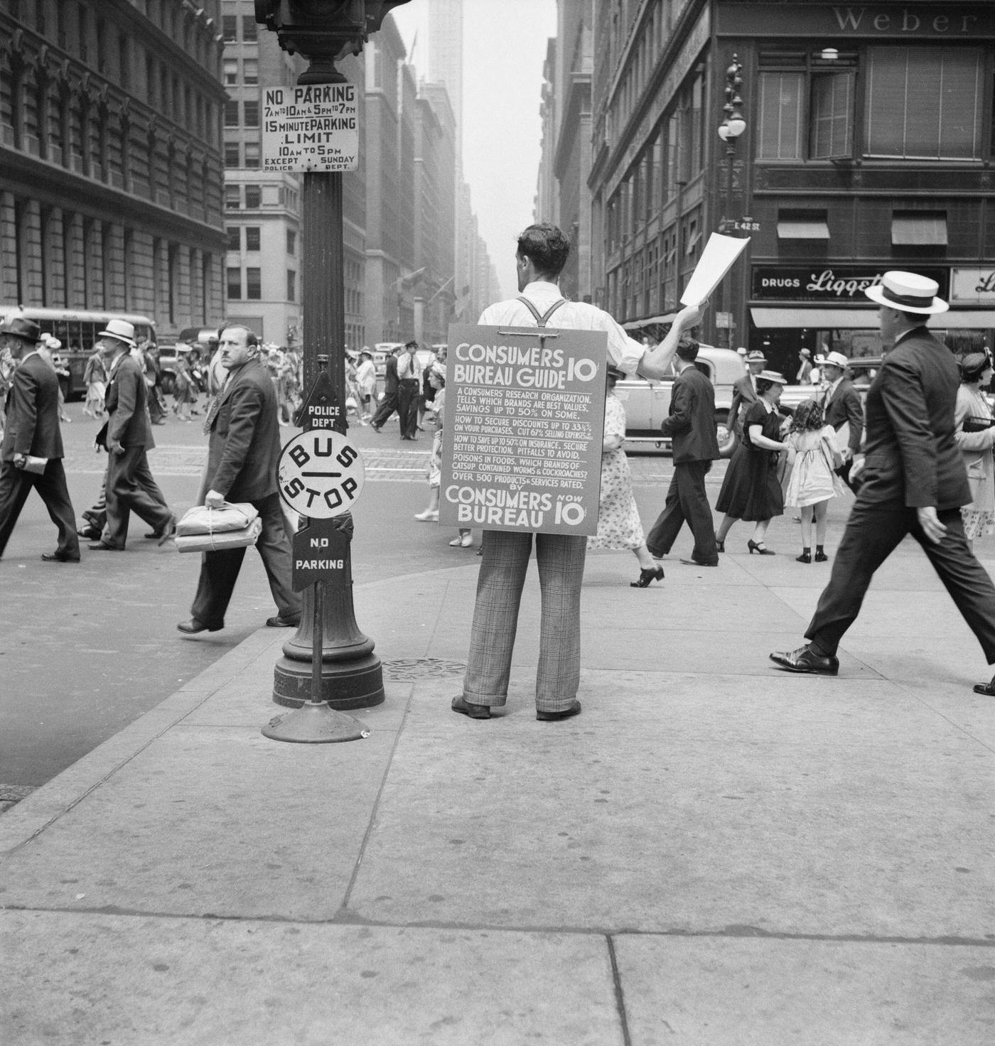 Street Hawker Selling Consumer'S Bureau Guide, 42Nd Street And Madison Avenue, Manhattan, 1939