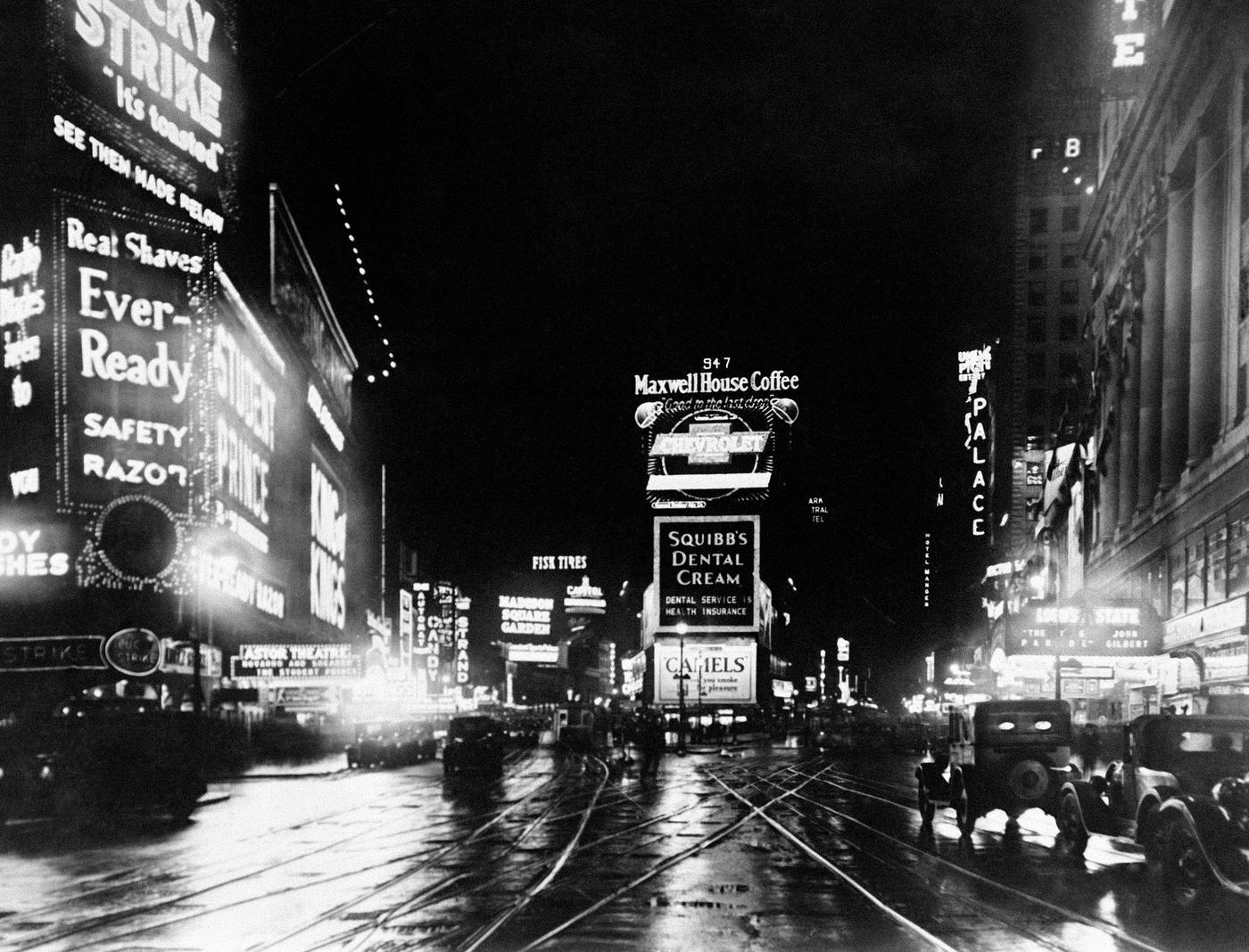 Broadway at Night, New York City, Manhattan, 1932