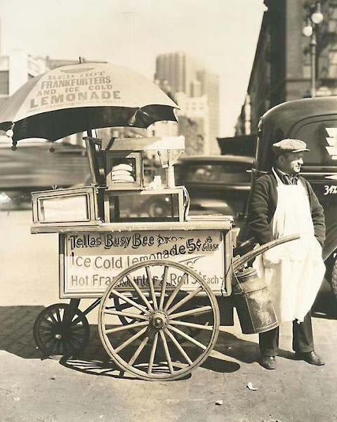 Hot dog stand, West St. and North Moore, Manhattan, April 08, 1936