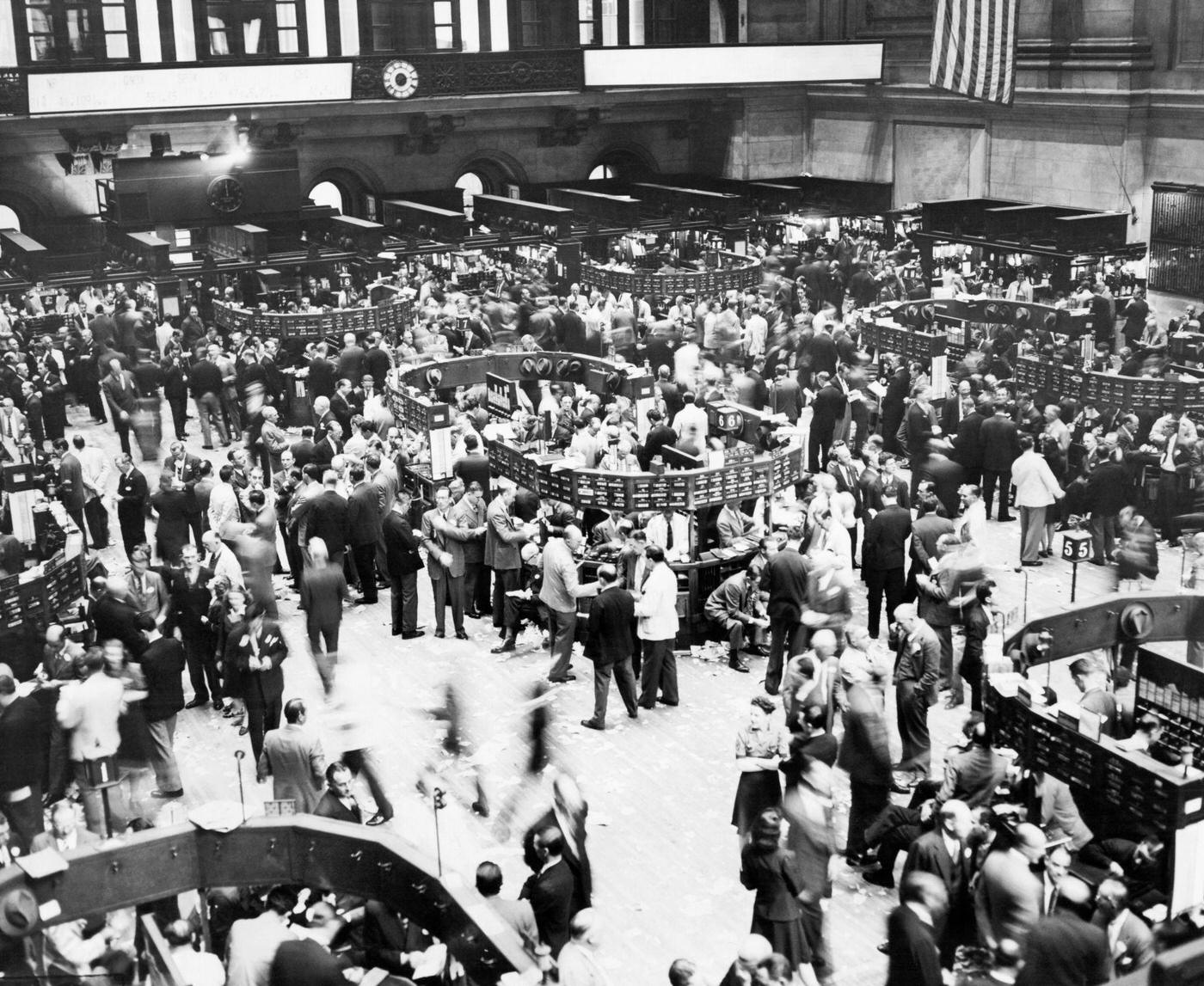 Elevated View Of The Floor Of The New York Stock Exchange, Manhattan, 1946