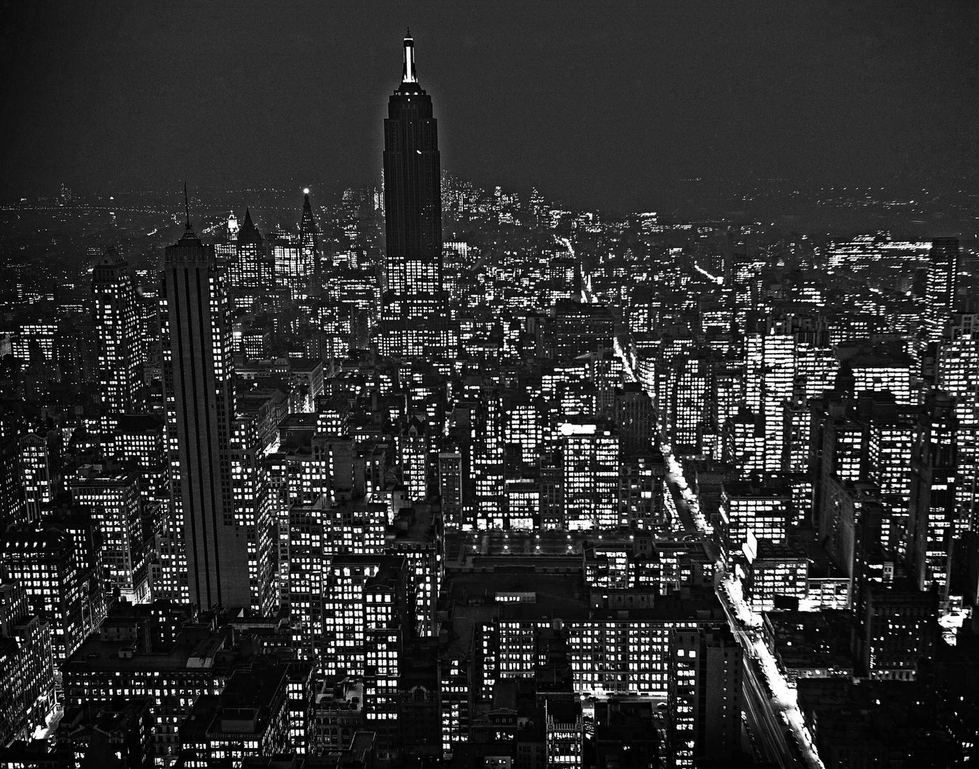 Nighttime View Over The Manhattan Skyline, Manhattan, 1945