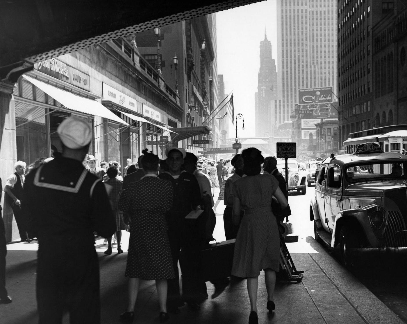 Grand Central Station Pedestrian Sailor Uniform, Taxi Store, 42Nd Street Sidewalk, Manhattan, 1940S