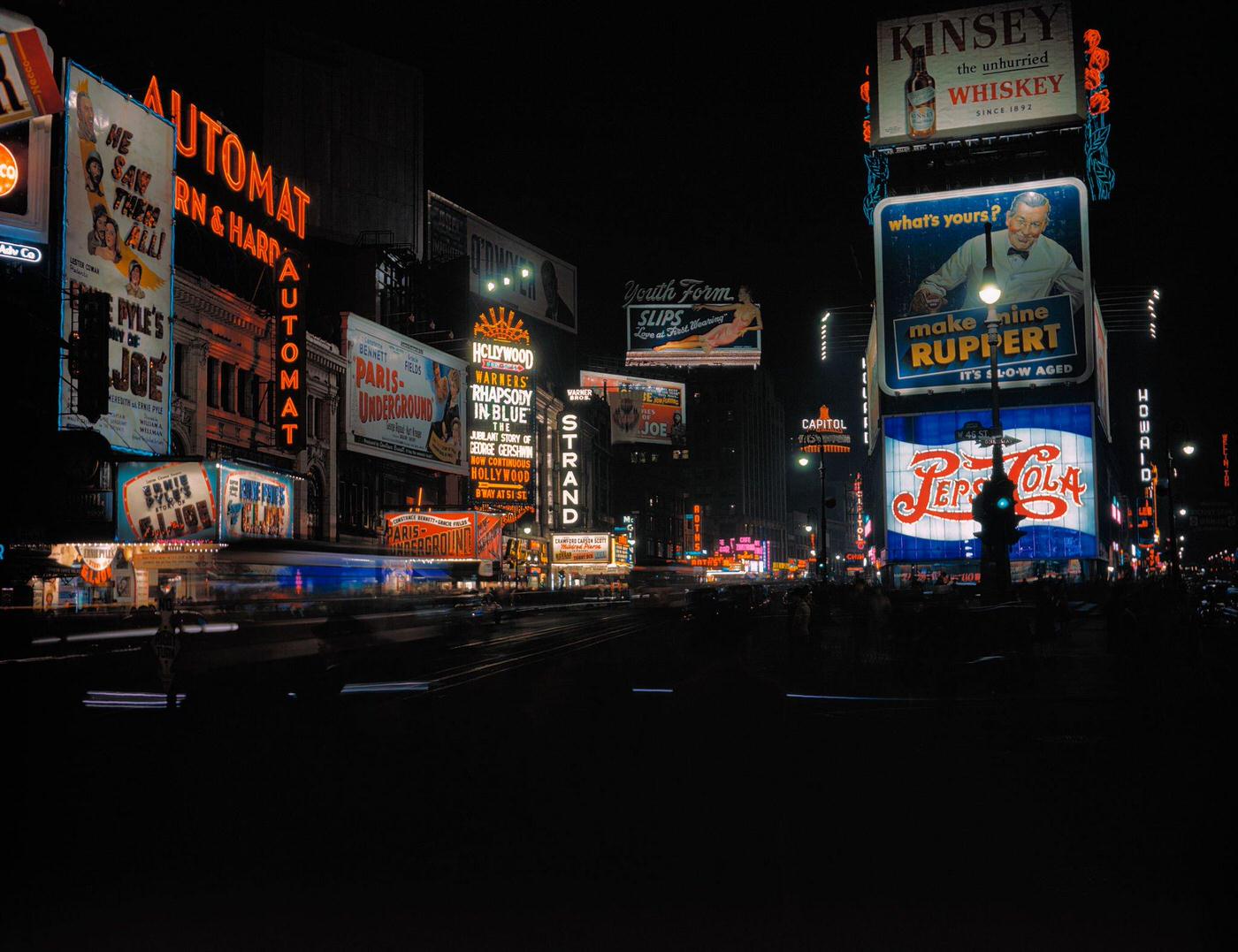 Night Views Of Times Square, Manhattan, Circa 1946