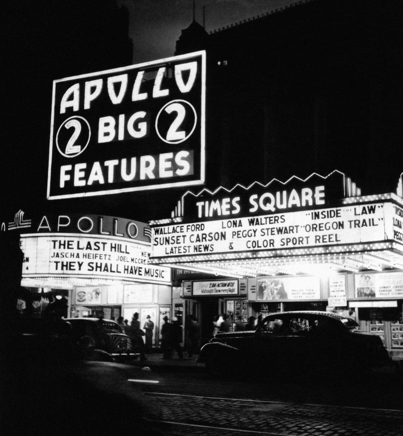 Illuminated Storefronts Of Apollo Theater And Times Square Theater, Manhattan, 1947