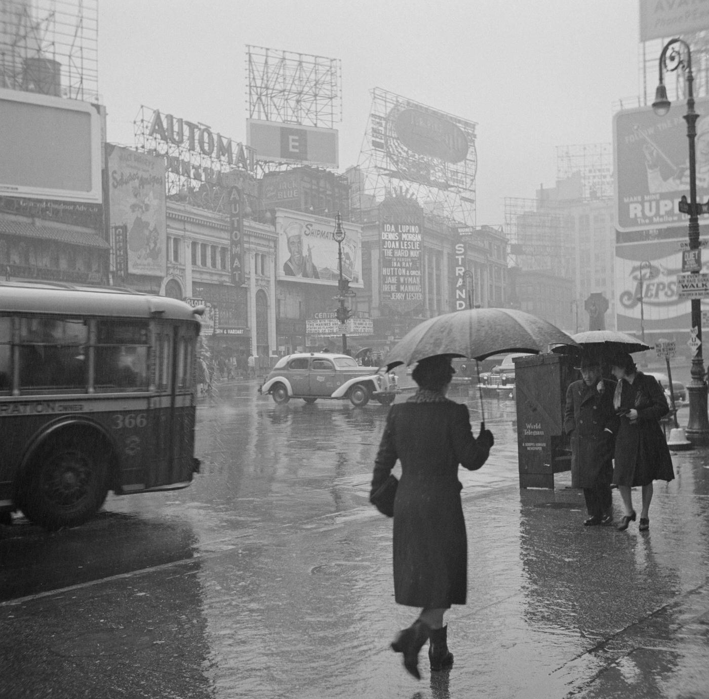 Street Scene On Rainy Day, Times Square, Manhattan, 1943